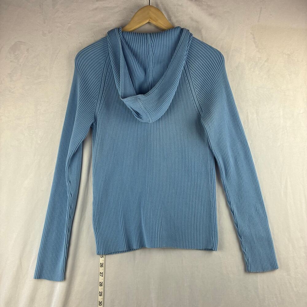 Y2K Jones New York Ribbed Slate Blue Full Zip Hooded Sweater Jacket Womens Large - Picture 8 of 9